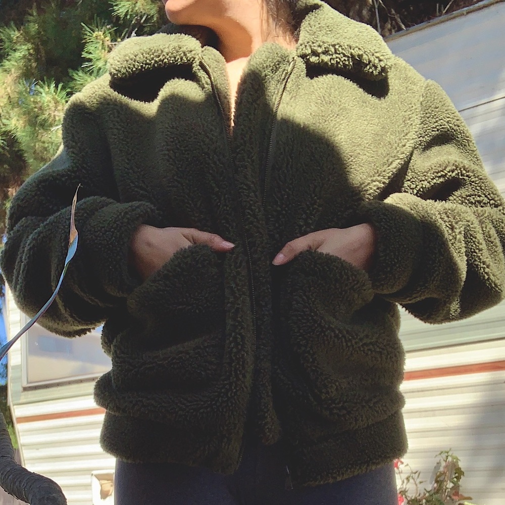 Elodie Olive Green Teddy Jacket (S)